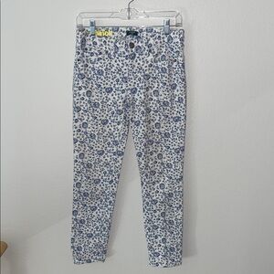 J. Crew Women's Skinny Jeans in White with Blue Floral Print